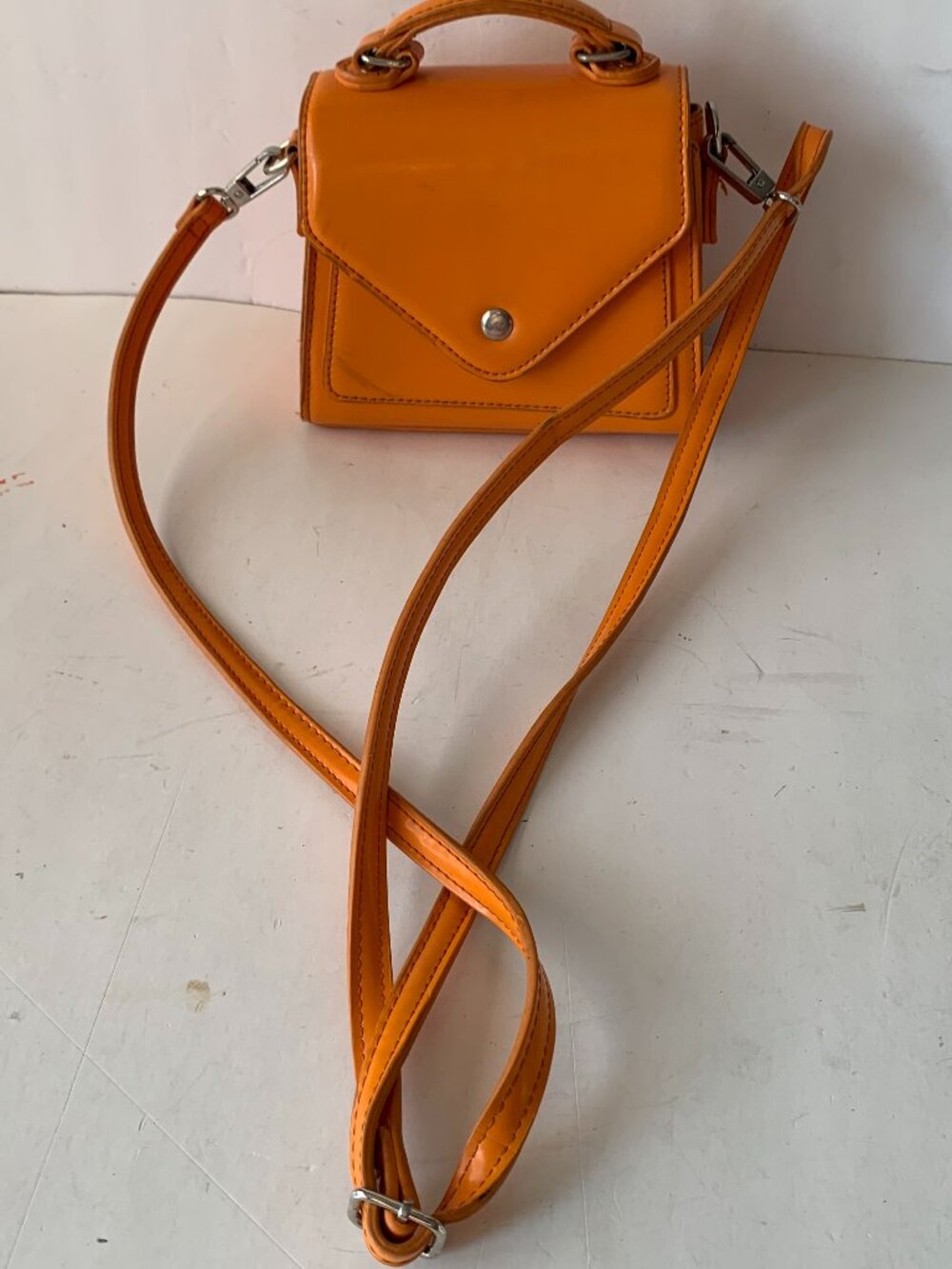 Urban Outfitters Orange Faux Leather Mini Trapezoid Crossbody Bag Purse